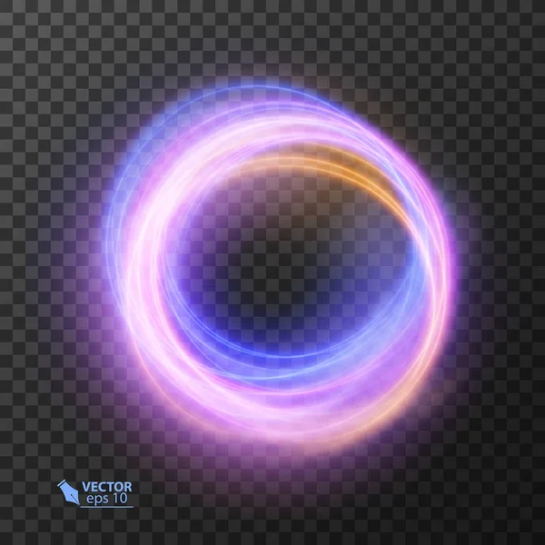 Ligne d'effet de lumière cercle vectoriel or. Feu lumineux trace anneau de feu. Effet de traînée de tourbillon scintillant magique sur fond transparent . — Image vectorielle