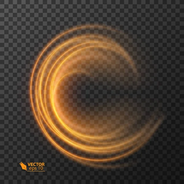Lichteffekt Linie Gold Vektor Kreis. glühendes Licht Feuerringspuren. Glitzermagie Funkeln Wirbelweg-Effekt auf transparentem Hintergrund. — Stockvektor