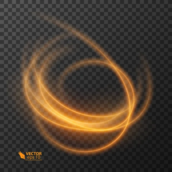 Light effect line gold vector circle. Glowing light fire ring trace. Glitter magic sparkle swirl trail effect on transparent background. — Stock Vector