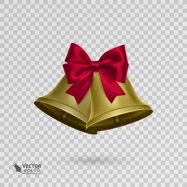 Jingle bells met rode strik op transparante achtergrond. Vectorillustratie — Stockvector