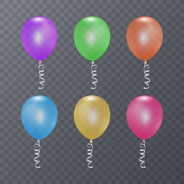 Balões festivos coloridos em fundo transparente. Ilustração vetorial EPS 10 — Vetor de Stock