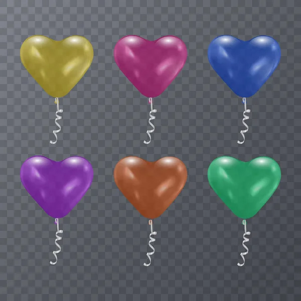 Ballons festifs colorés de forme de coeur sur fond transparent. Illustration vectorielle SPE 10 — Image vectorielle