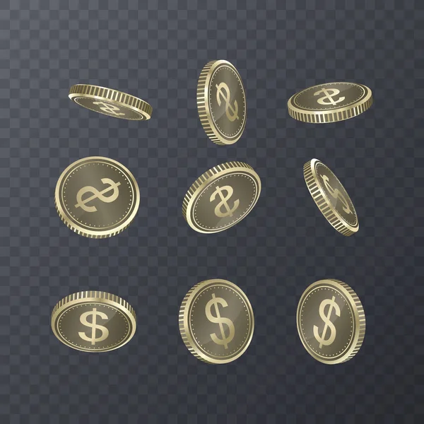 Conjunto de ícones moedas em fundo transparente. Sinal de dólar em estilo 3D isométrico. Ilustração vetorial . —  Vetores de Stock