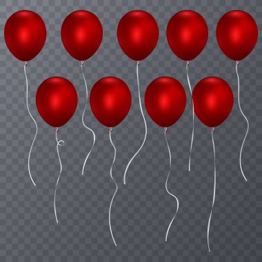 Gerçekçi kırmızı balonlar izole şeffaf arka plan. Vektör çizim