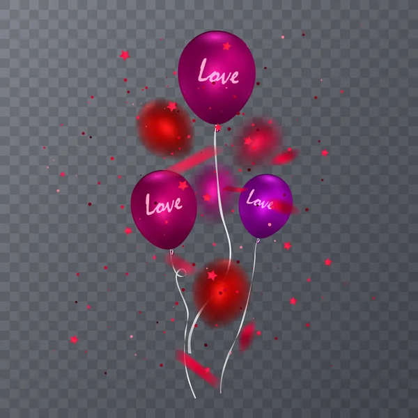 Globos brillantes realistas sobre fondo oscuro, racimo de globos rojos. Elemento decorativo para el diseño de invitación de eventos festivos — Vector de stock