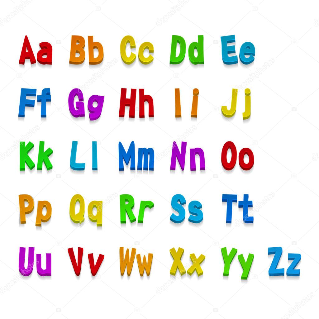 Multicolor 3d Fonts, available all letters. Vector illustration