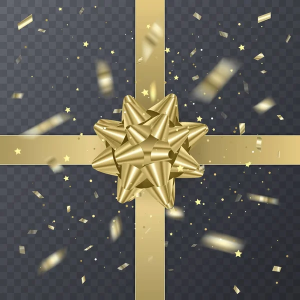 Arany ajándék szalag a reális íj. Ajándék kártya tervezési elem. Holiday háttér vektor illusztráció — Stock Vector