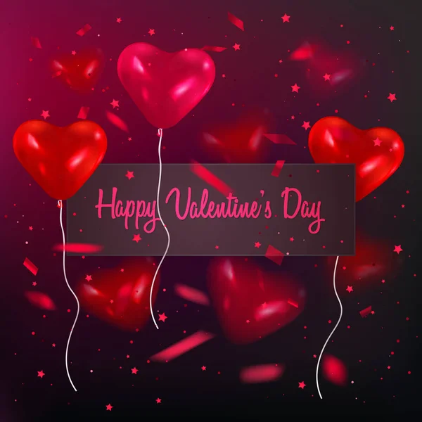 Листівка з повітряними кулями у формі серця, святковий день Валентина, Векторні ілюстрації — стоковий вектор