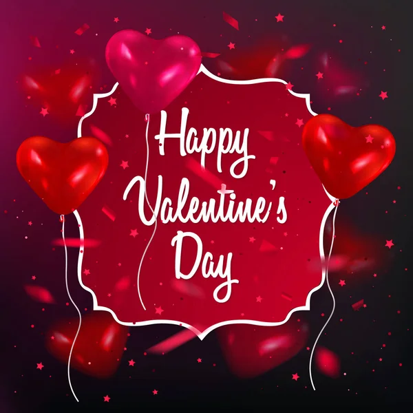 Pohlednice s balónky ve tvaru srdce, den svatého Valentýna s svátečními, vektorové ilustrace — Stockový vektor
