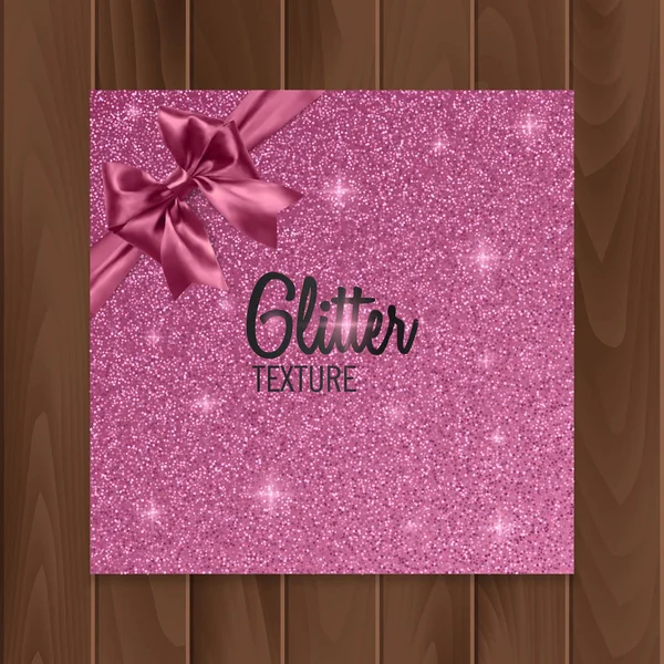 Pink, glitter background with realistic bow. Vector illustration — Stock Vector