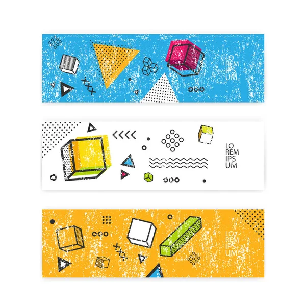 Horizontal brochure set. Pop art geometric background with colorful graphic elements. Design Background with 3d elements. Vector eps 10 — Stock Vector