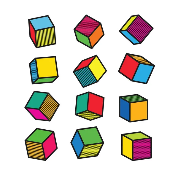 Барвистий 3D куб у стилі поп-арту, вектор — стоковий вектор