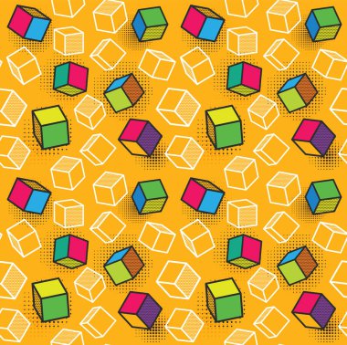 Vektör seamless modeli, 3d grafik elemanları ile renkli desen. Bunu bir çocuk odasında duvar kağıdı olarak kullanabilirsiniz