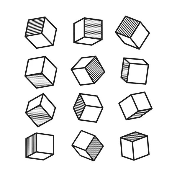 Cubo 3D en estilo pop art en blanco y negro, vector — Archivo Imágenes Vectoriales