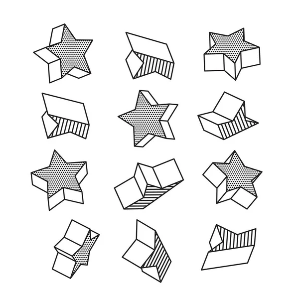 Набор изометрических трехмерных звёзд в стиле поп-арта, векторная иллюстрация — стоковый вектор