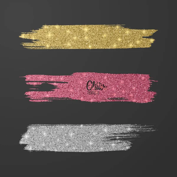 Set de pinceles de brillo, rosa, dorado y plateado varios colores sobre fondo oscuro, efecto lujoso y brillante para tu diseño. Vector eps 10 Gráficos Vectoriales