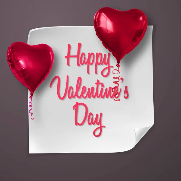 Tarjeta de felicitación del día de San Valentín con globos realistas forma de corazón. Vector eps 10 — Archivo Imágenes Vectoriales