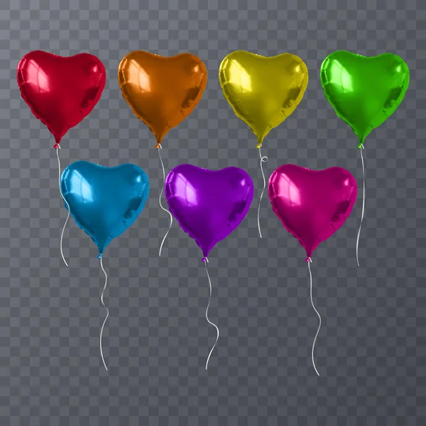 Set von bunten Luftballons in Herzform. fröhlicher Valentinstag, Vektorillustration — Stockvektor