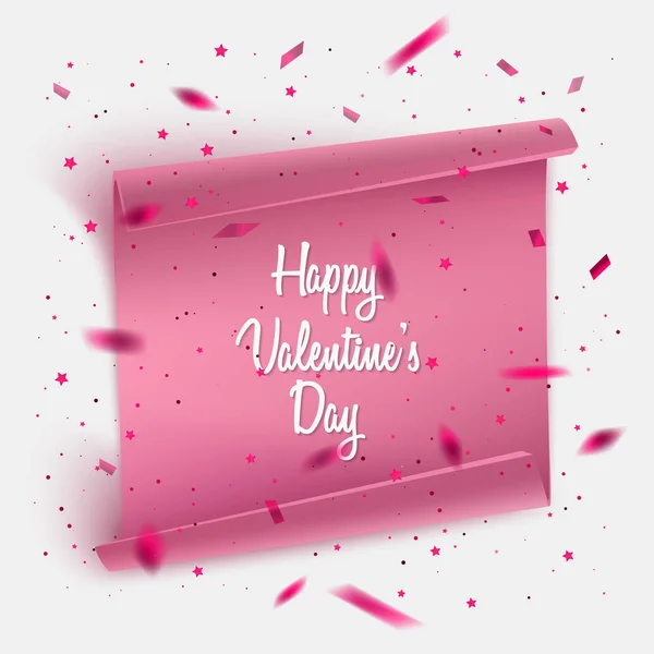 День Святого Валентина листівка фон з конфетті і реалістичний папір. Векторні ілюстрації. Шпалери, ілюстрації для листівок, плакатів та брошури — стоковий вектор