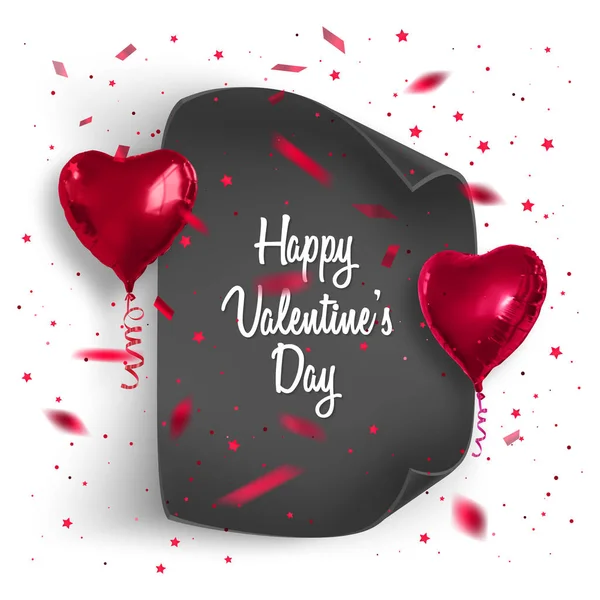 День Святого Валентина листівка фон з конфетті і реалістичними повітряними кулями. Векторні ілюстрації. Шпалери, ілюстрації для листівок, плакатів та брошури — стоковий вектор
