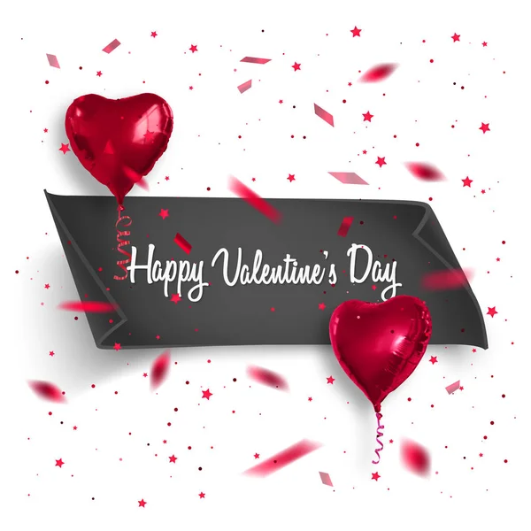 День святого Валентина фон с конфетти и реалистичные воздушные шары. Векторная иллюстрация. Обои, иллюстрации для листовок, плакатов и обложек брошюр — стоковый вектор