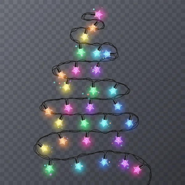 Conjunto de guirnaldas de colores con forma de estrellas. Guirnalda de decoración navideña, ilustración vectorial para su decoración — Vector de stock