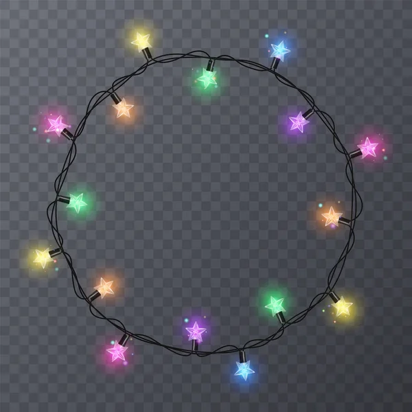 Színes girlandok, csillag alakú. Holiday dekoráció garland, vektor keret a hely a szöveg — Stock Vector
