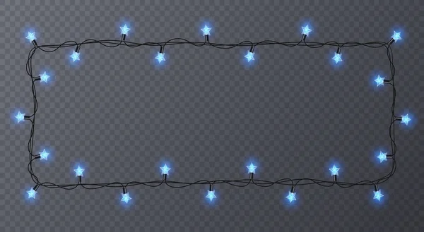 Πολύχρωμες γιρλάντες με σχήμα αστεριών. Διακοπές διακόσμηση γιρλάντας, διάνυσμα καρέ με χώρο για κείμενο — Διανυσματικό Αρχείο