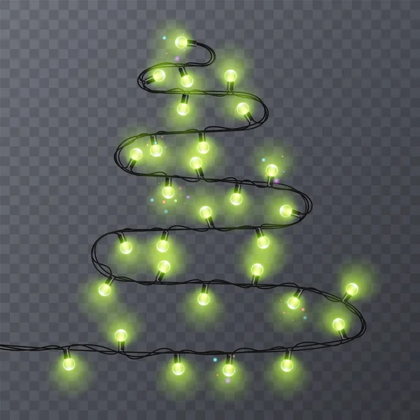 Σετ χρώμα γιρλάντες, εορταστική διακόσμηση. Λαμπερό φώτα των Χριστουγέννων, απομονώνονται σε διαφανές φόντο. Κορνίζα με χώρο για κείμενο. Εικονογράφηση διάνυσμα — Διανυσματικό Αρχείο