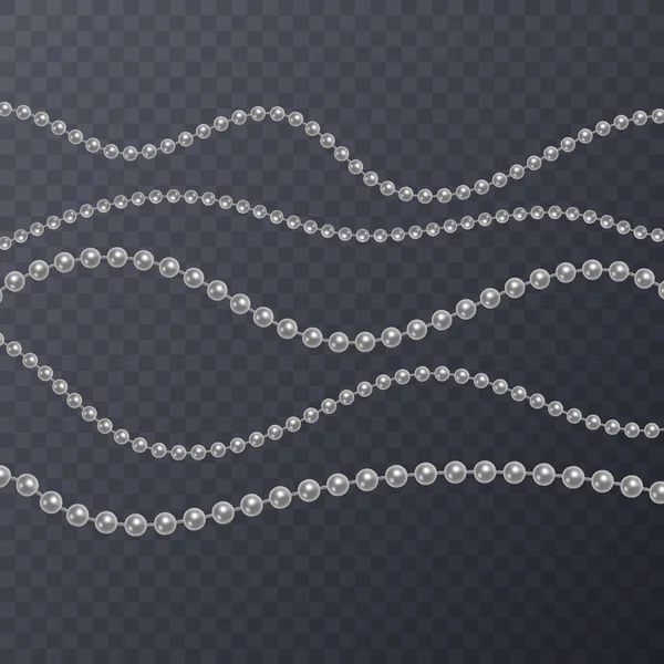 Perla blanca realista sobre fondo transparente, cuentas blancas, ilustración vectorial — Vector de stock