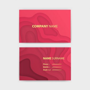 Kartvizit şablonuyla birlikte soyut gerçekçi kağıt kesme tasarım, vektör çizim