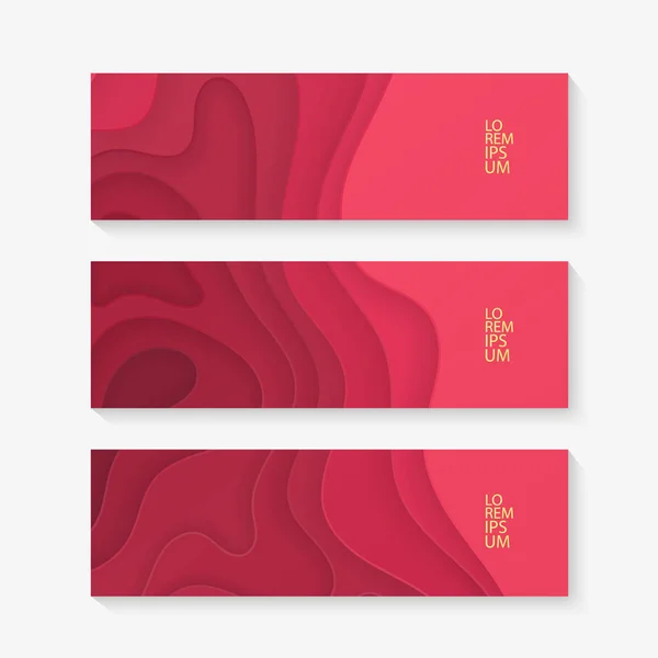 水平型バナー セット赤い紙のテンプレート デザインをカットしました。ベクトル図 — ストックベクタ