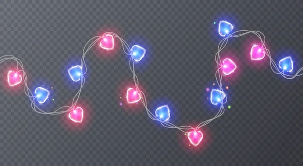 Conjunto de guirnaldas de colores con forma de corazones. Guirnalda de decoración navideña, ilustración vectorial para su decoración — Archivo Imágenes Vectoriales