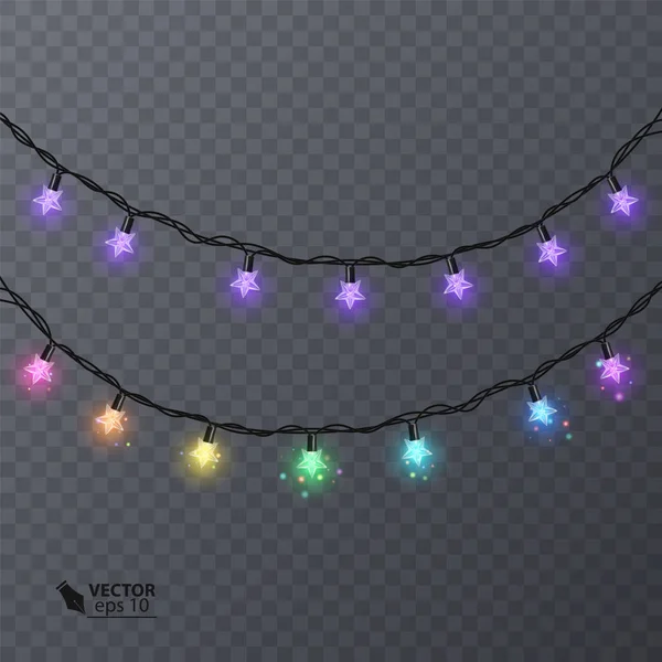 Conjunto de guirlandas coloridas com forma de estrelas. Férias decoração guirlanda, ilustração vetorial para sua decoração — Vetor de Stock