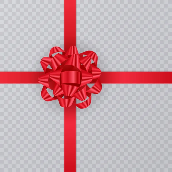 Cinta de regalo realista, lazo rojo sobre fondo transparente. Elemento de regalo para el diseño de tarjetas. Fondo de vacaciones. Ilustración vectorial — Vector de stock