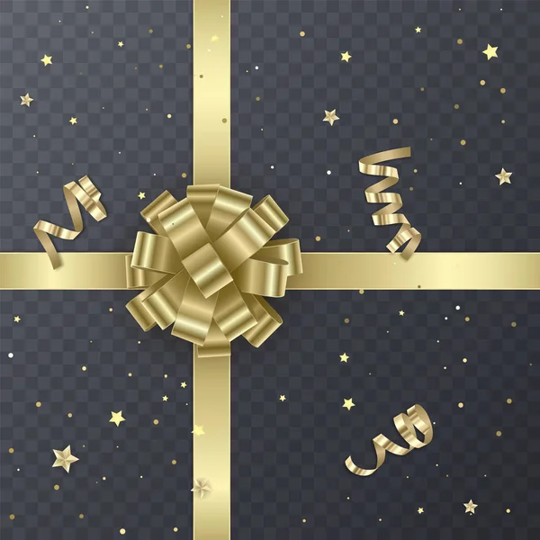Gold-Geschenkband mit realistischer Schleife. Geschenkelement für das Kartendesign. Urlaub Hintergrund, Vektorillustration — Stockvektor