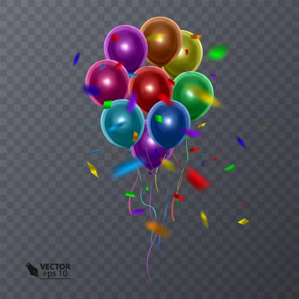 3d réalistes ballons colorés sur fond transparent. Illustration de vacances de ballons brillants volants. Illustration vectorielle — Image vectorielle