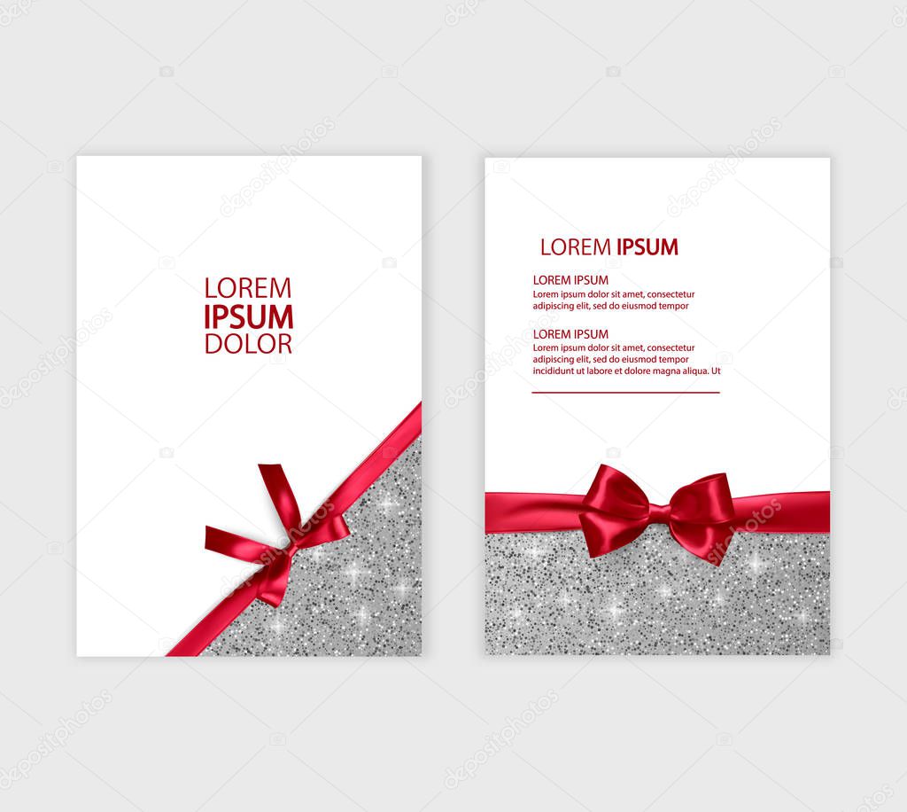 Set of Gift Voucher Card Template, Advertising or Sale. template with glitter texture and realistic bow illustration, vector eps 10