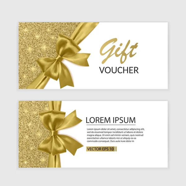 Conjunto de Gift Voucher Card Template, Publicidade ou Venda. modelo com textura glitter e ilustração arco realista, vetor eps 10 —  Vetores de Stock
