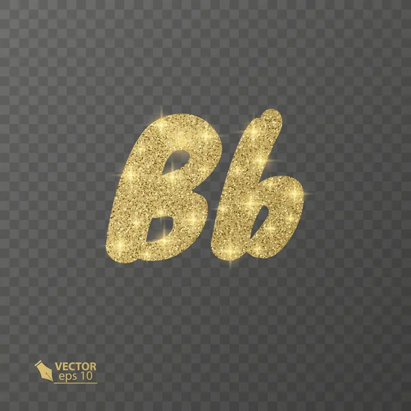 Altın, parlak B harfi şeffaf bir arka planda bir glitter doku ile bir mektup. Vektör çizim — Stok Vektör