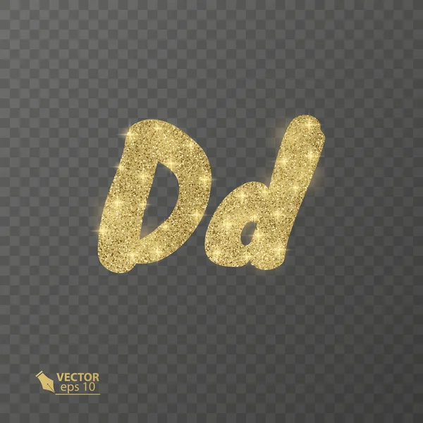 Lettre D dorée et brillante sur fond transparent, une lettre à la texture scintillante. Illustration vectorielle — Image vectorielle