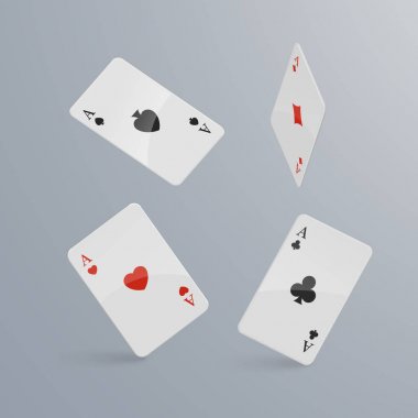 Oyun kartları açık renkli düşüyor. izometrik ve 3d. Vektör çizim.