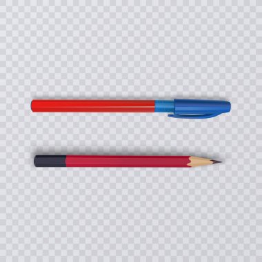 Gerçekçi kalem ve şeffaf arka plan, vektör çizim kalem