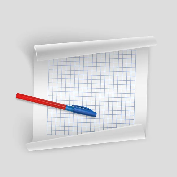 Weißes Blatt Papier mit realistischem Stift, Blatt Papier für Ihre Aufzeichnungen, Vektorillustration — Stockvektor