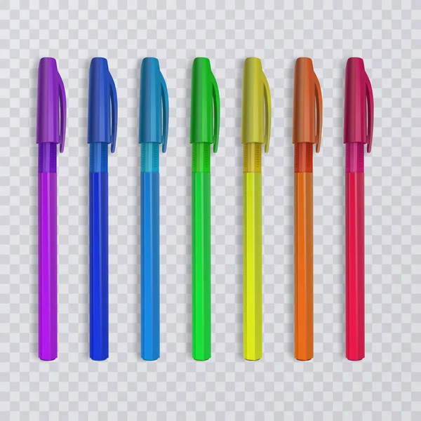 Stylos réalistes aux couleurs arc-en-ciel. Illustration vectorielle . — Image vectorielle