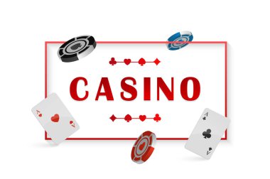 Vektör illüstrasyon ile Chip ve kartlar Poker, casino. Poster çerçeve alanı metni ile