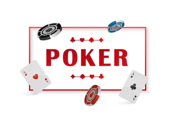 Vektorillustration mit Chip und Karten für Poker, Casino. Poster mit Rahmenraum für Ihren Text — Stockvektor