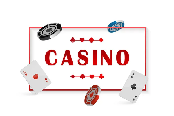 Vektorové ilustrace s čipem a karty pro poker, casino. plakát s rámce prostor pro váš text — Stockový vektor
