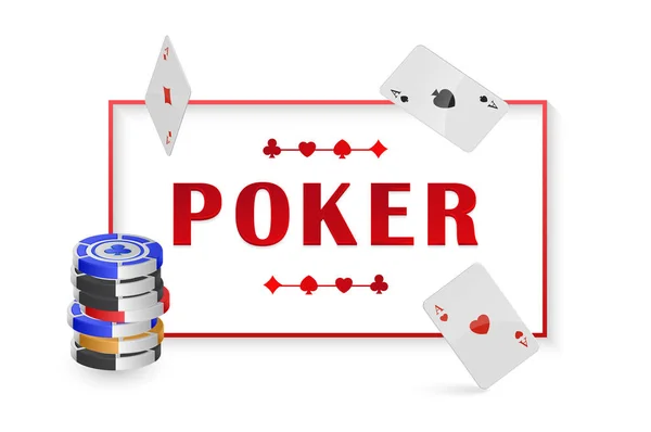 Vektorillustration mit Chip und Karten für Poker, Casino. Poster mit Rahmenraum für Ihren Text — Stockvektor