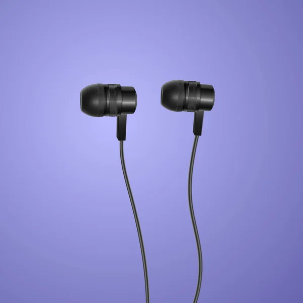 Auriculares realistas y negros sobre fondo colorido, ilustración vectorial — Archivo Imágenes Vectoriales